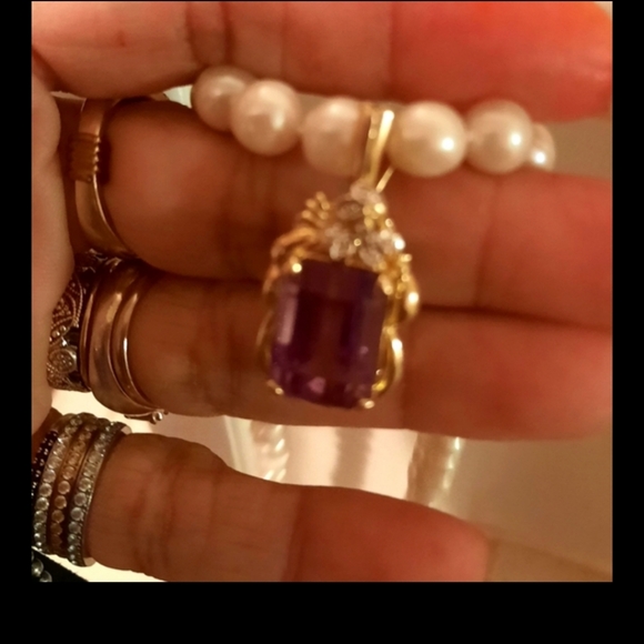 GORGEOUS SOLID ๐ YELLOW GOLD DIAMOND ๐ AFRICAN AMETHYST ๐ LARGE SLIDE PENDANT - Picture 12 of 13